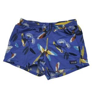 PATAGONIA Girls Baggies Shorts Blue Parrot Birds Size Large Kids Plants Pull On